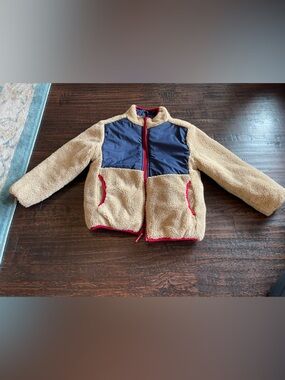 Kids Reversible Sherpa Puffer Jacket in Tan with Navy